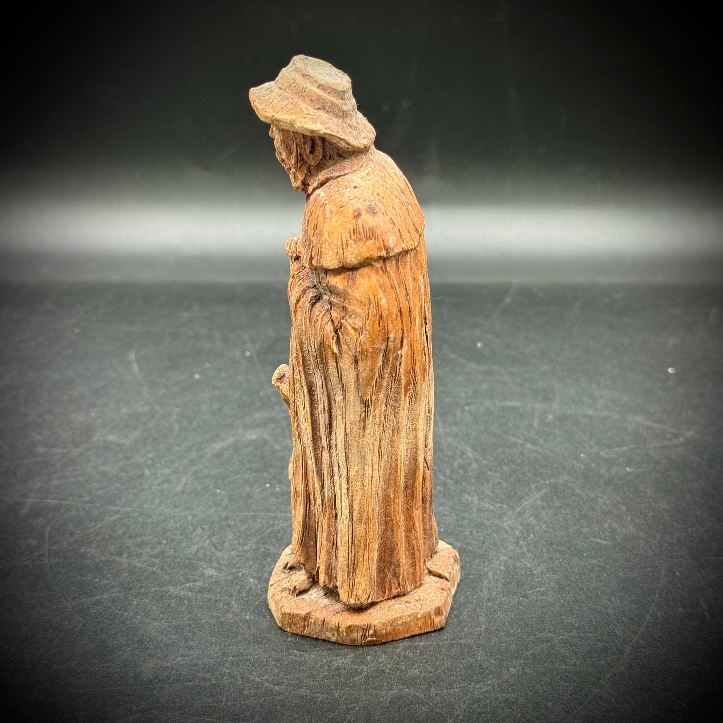 Antique Hand Carved Artist Signed Wood Figure - Man with Dog