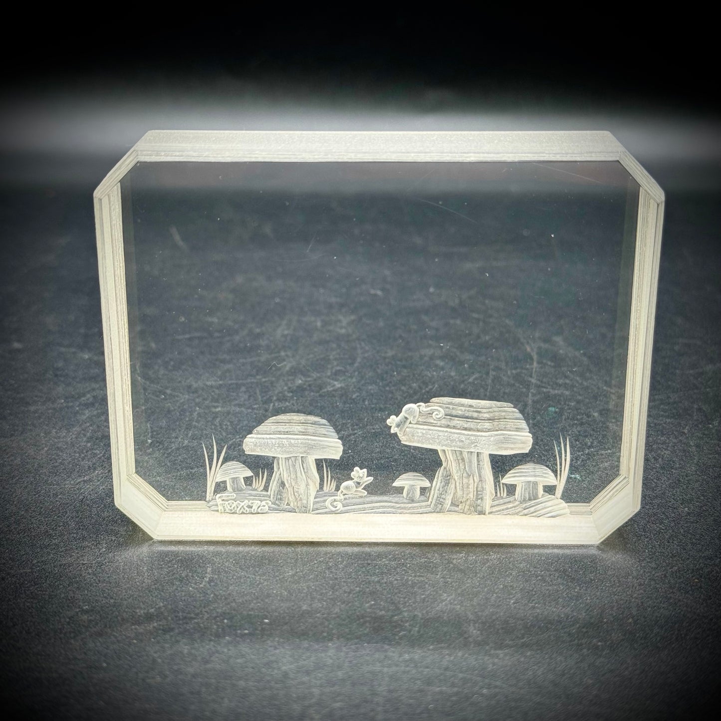 Vintage Signed Ronald Fox Lucite Mouse and Mushroom Paperweight