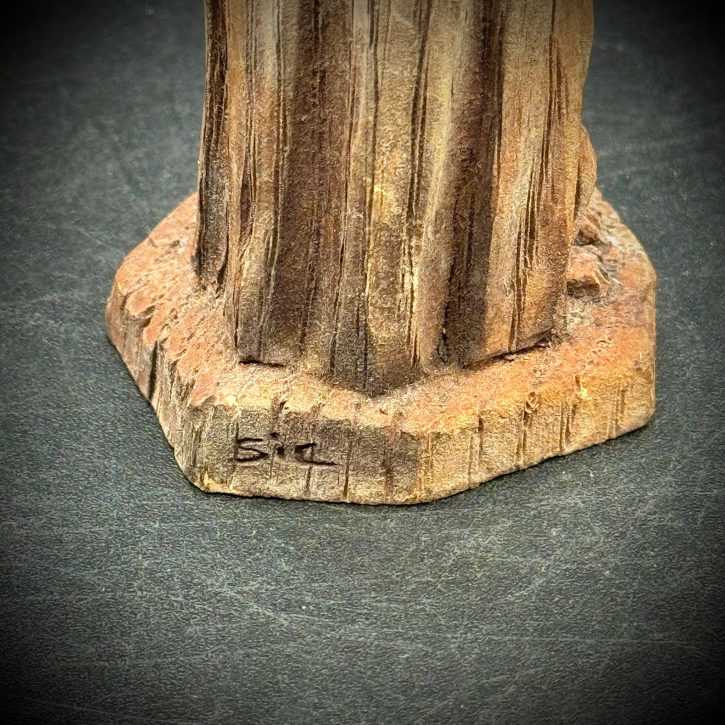 Antique Hand Carved Artist Signed Wood Figure - Man with Dog