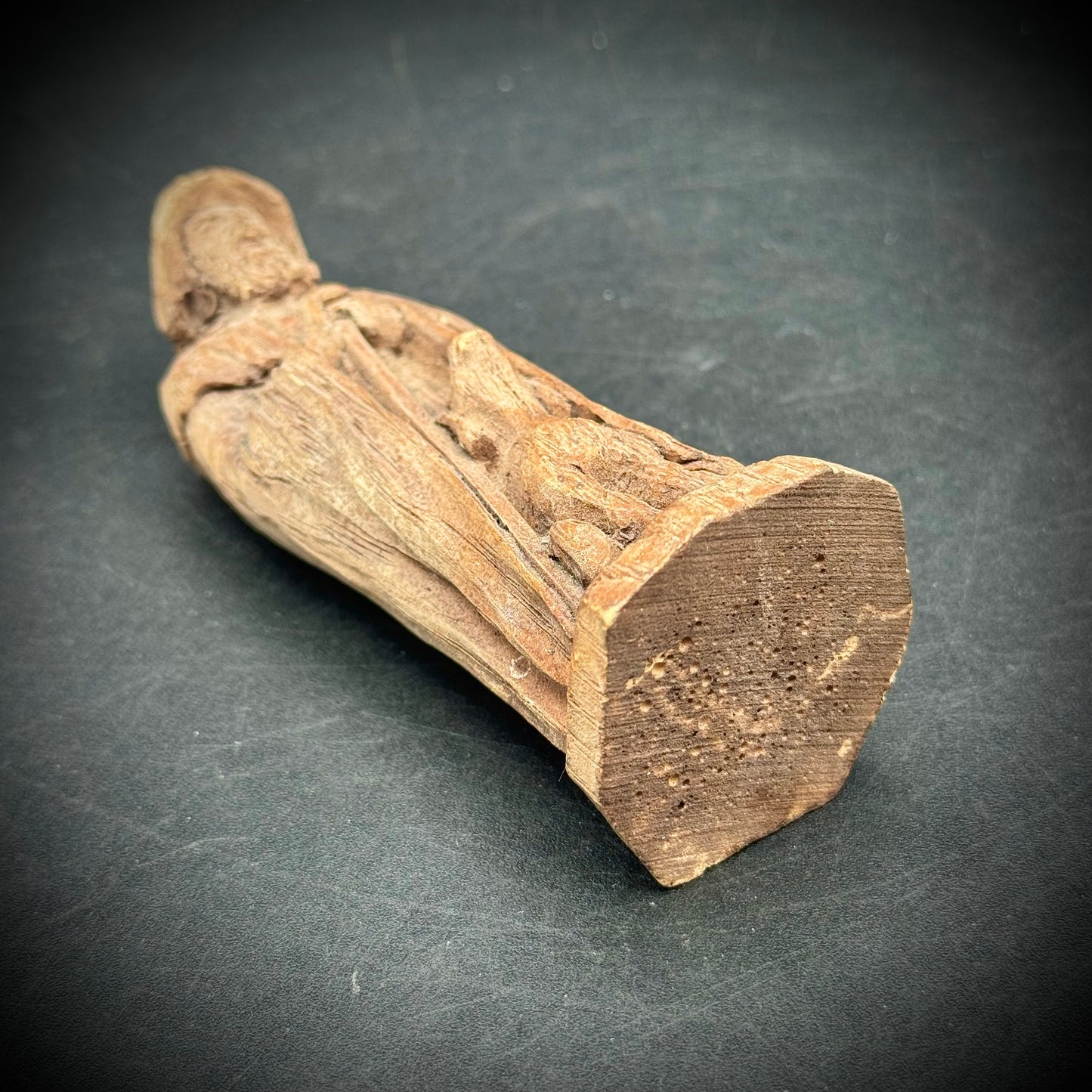 Antique Hand Carved Artist Signed Wood Figure - Man with Dog