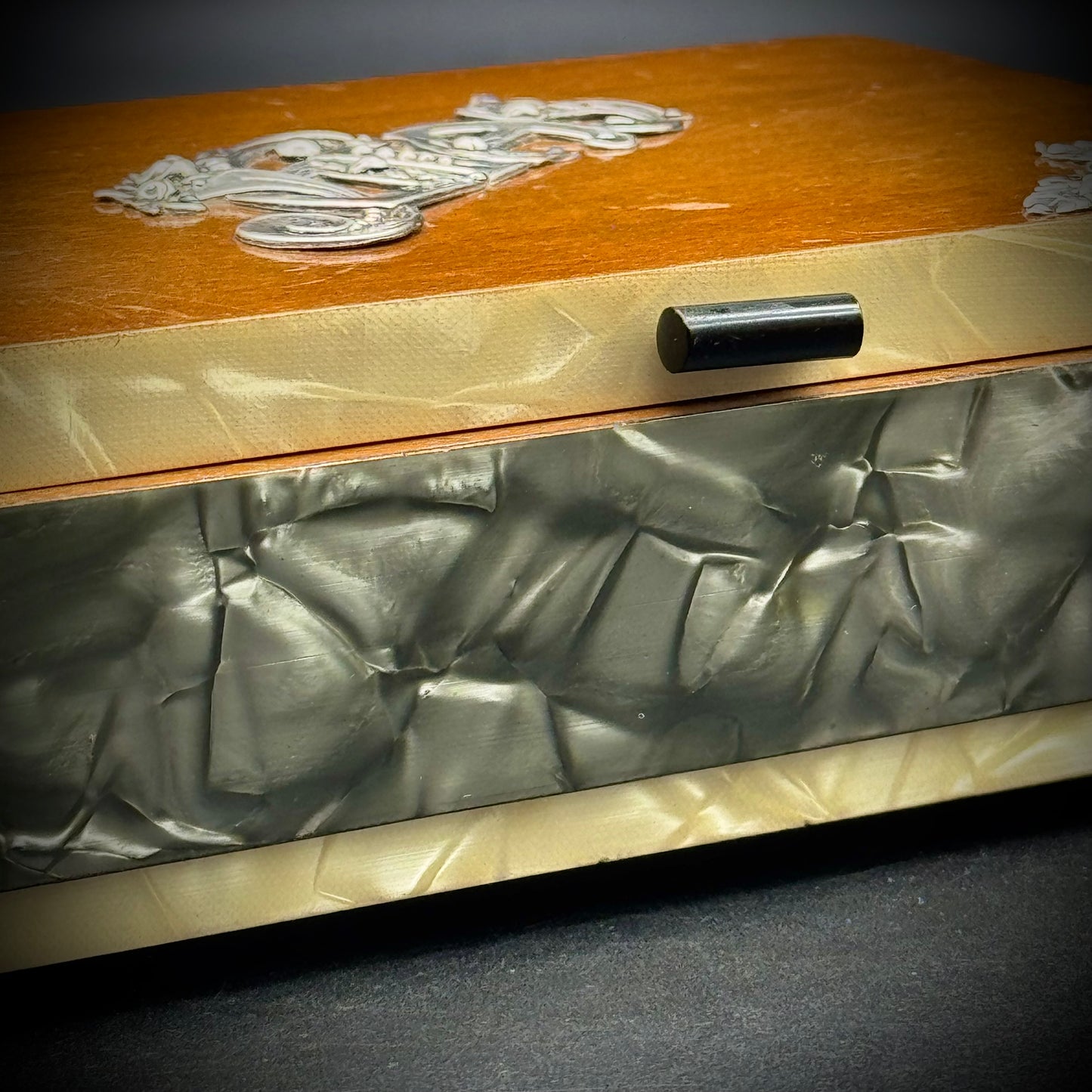Ornate Art Deco Jewelry Box with Sterling Silver Accents