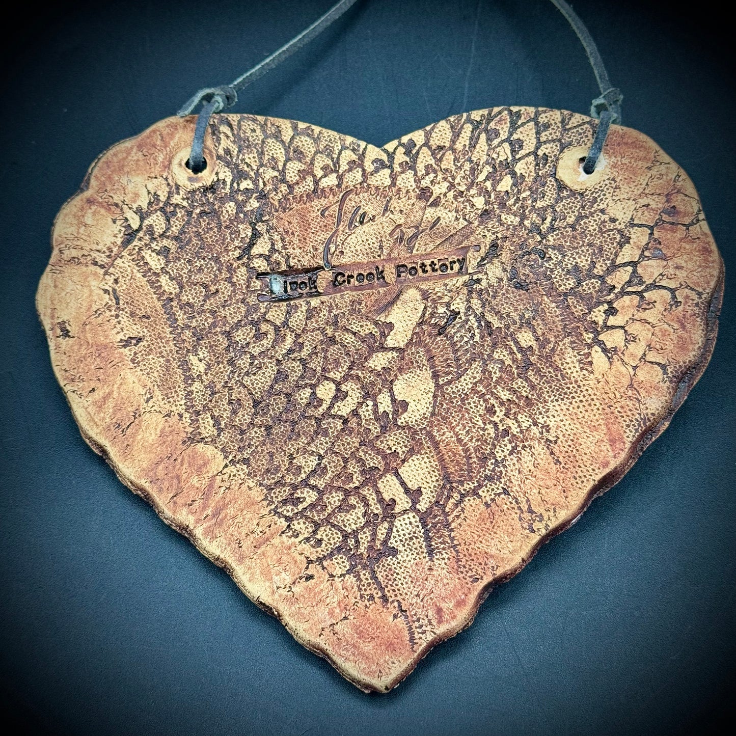 Black Creek Pottery Studio Artist Signed Pottery Heart Hanging Wall Pocket