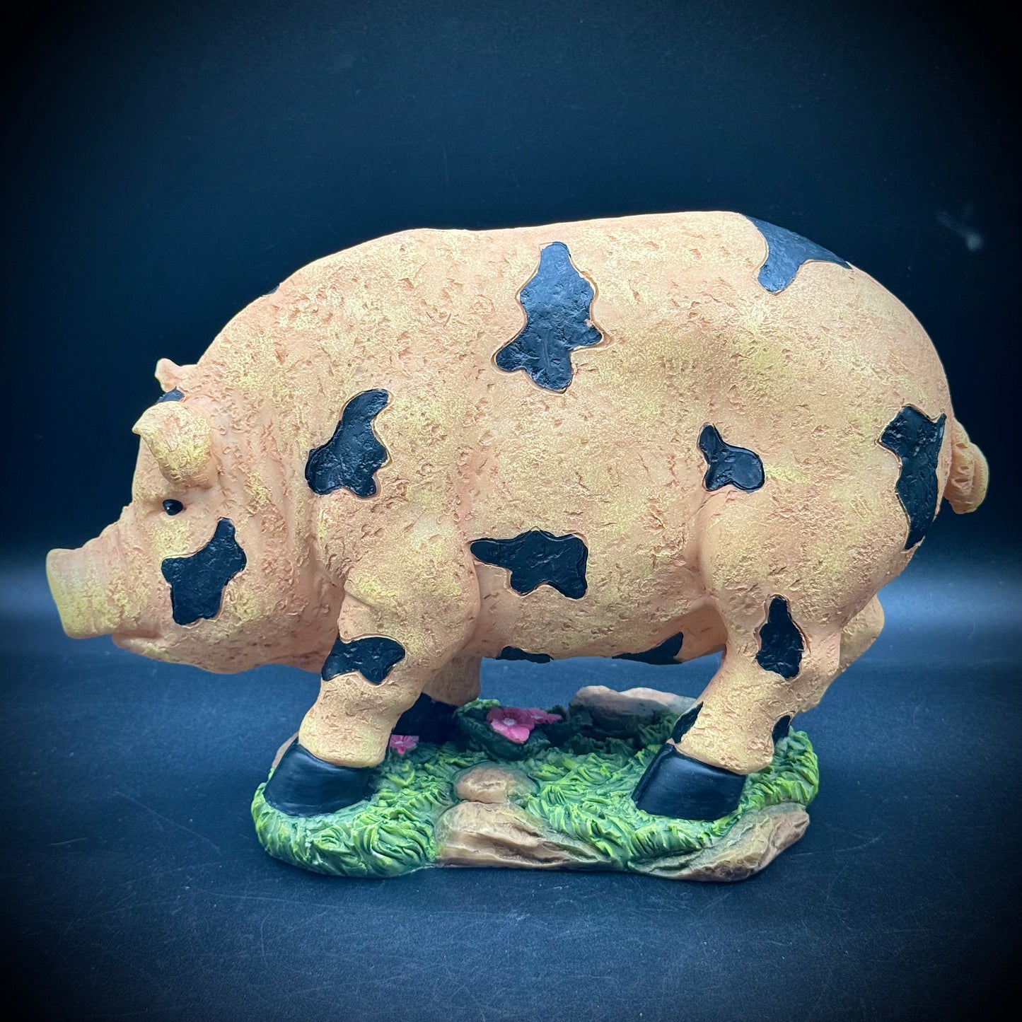 Folk Art Style Pig on Wood Base