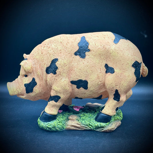 Folk Art Style Pig on Wood Base