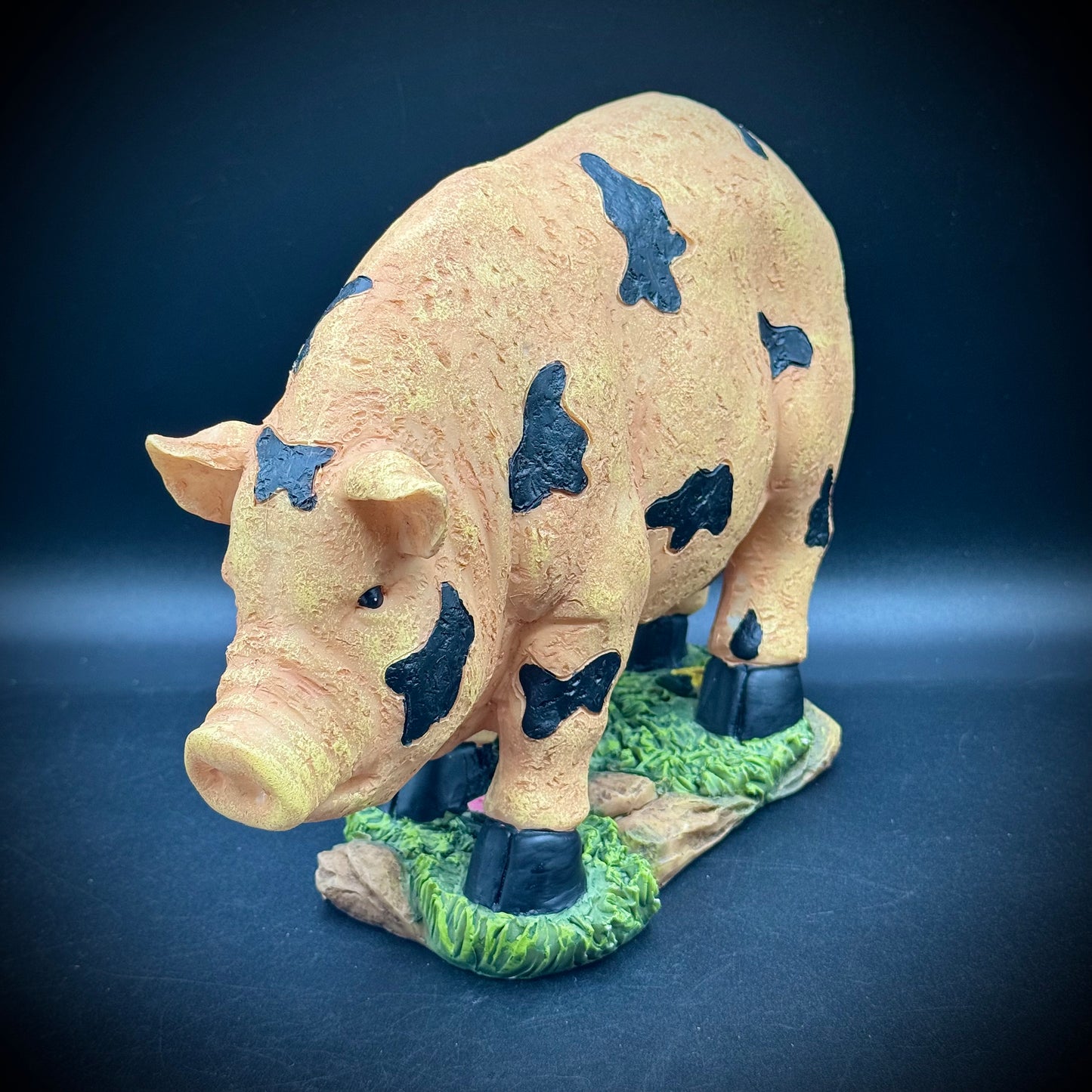 Folk Art Style Pig on Wood Base