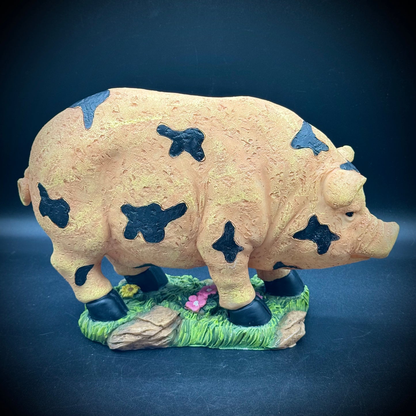 Folk Art Style Pig on Wood Base