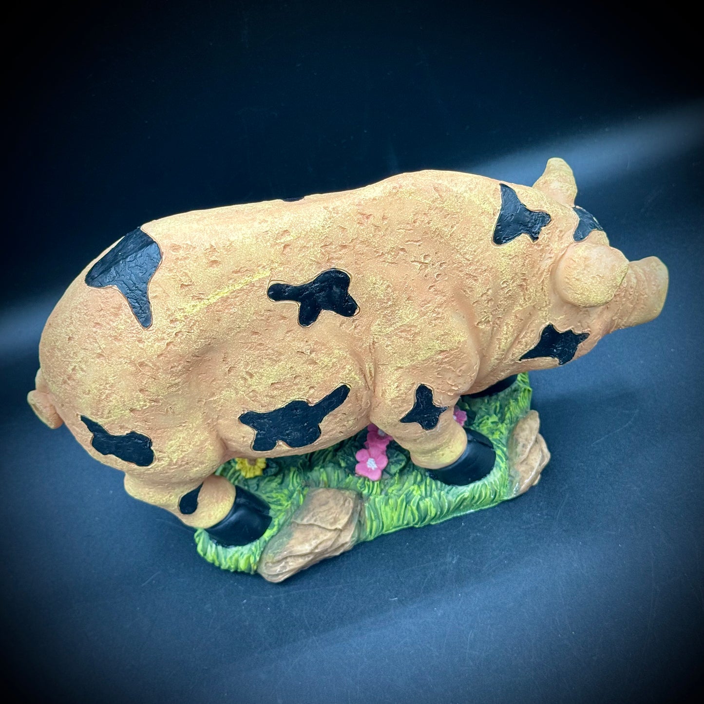 Folk Art Style Pig on Wood Base