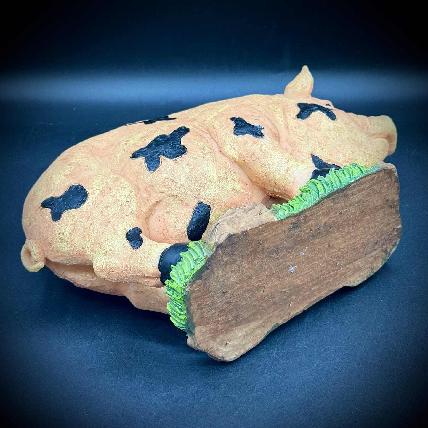 Folk Art Style Pig on Wood Base