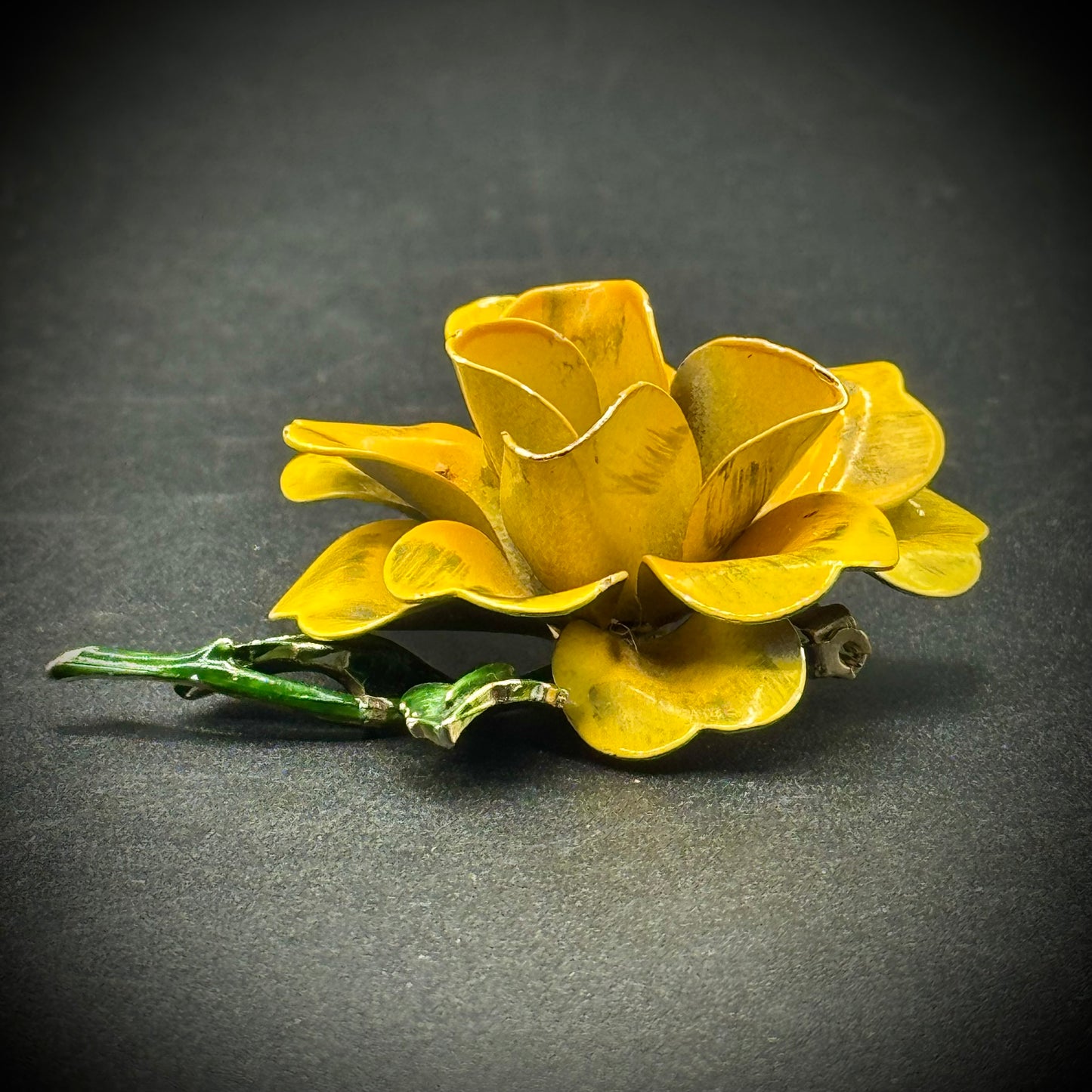Vintage Enamel Yellow Rose Flower Brooch