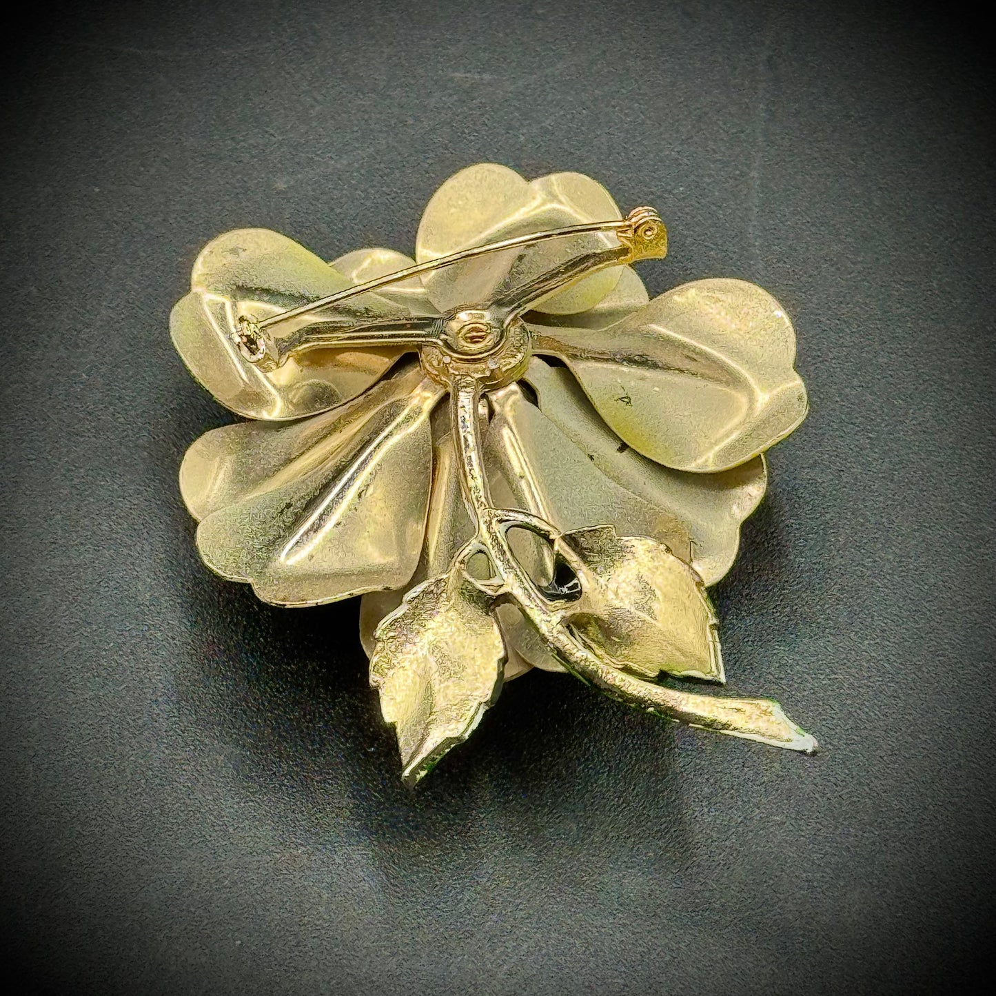 Vintage Enamel Yellow Rose Flower Brooch