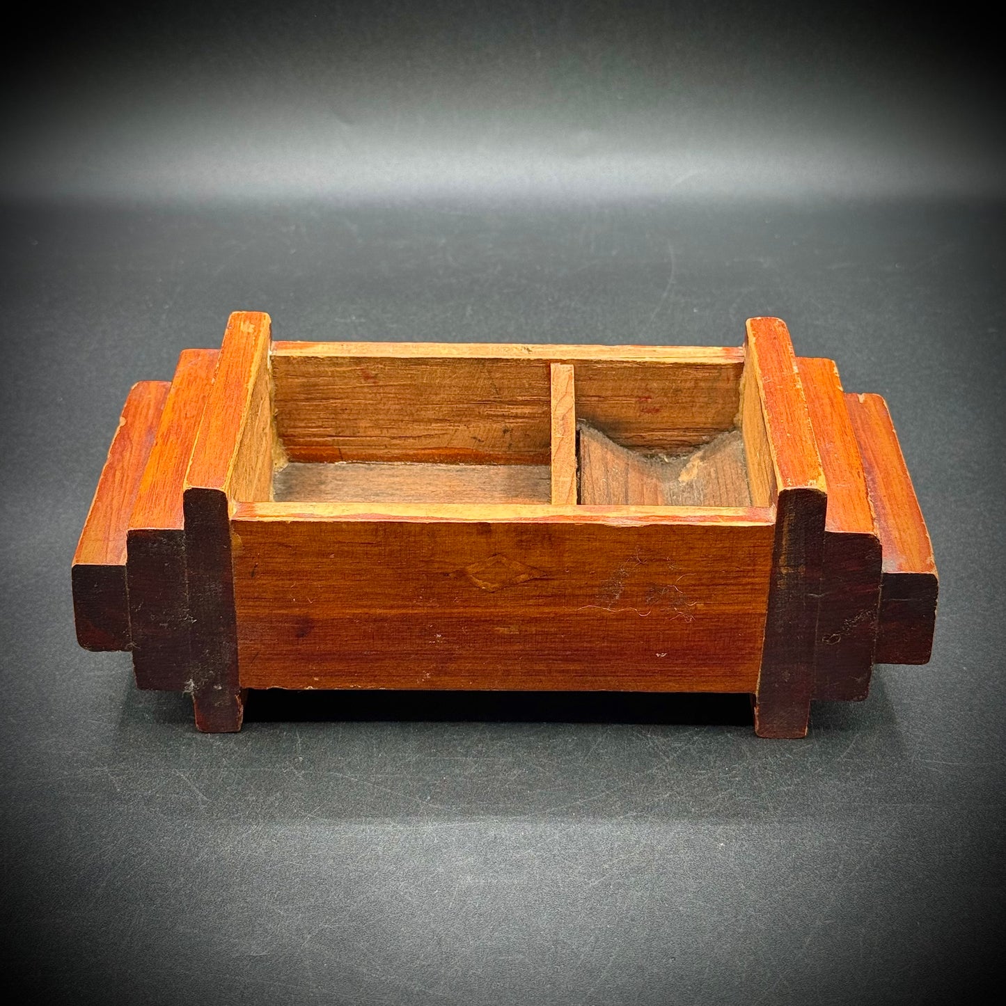 Vintage Art Deco Hand Carved Tramp Art Style Wood Desk Organizer