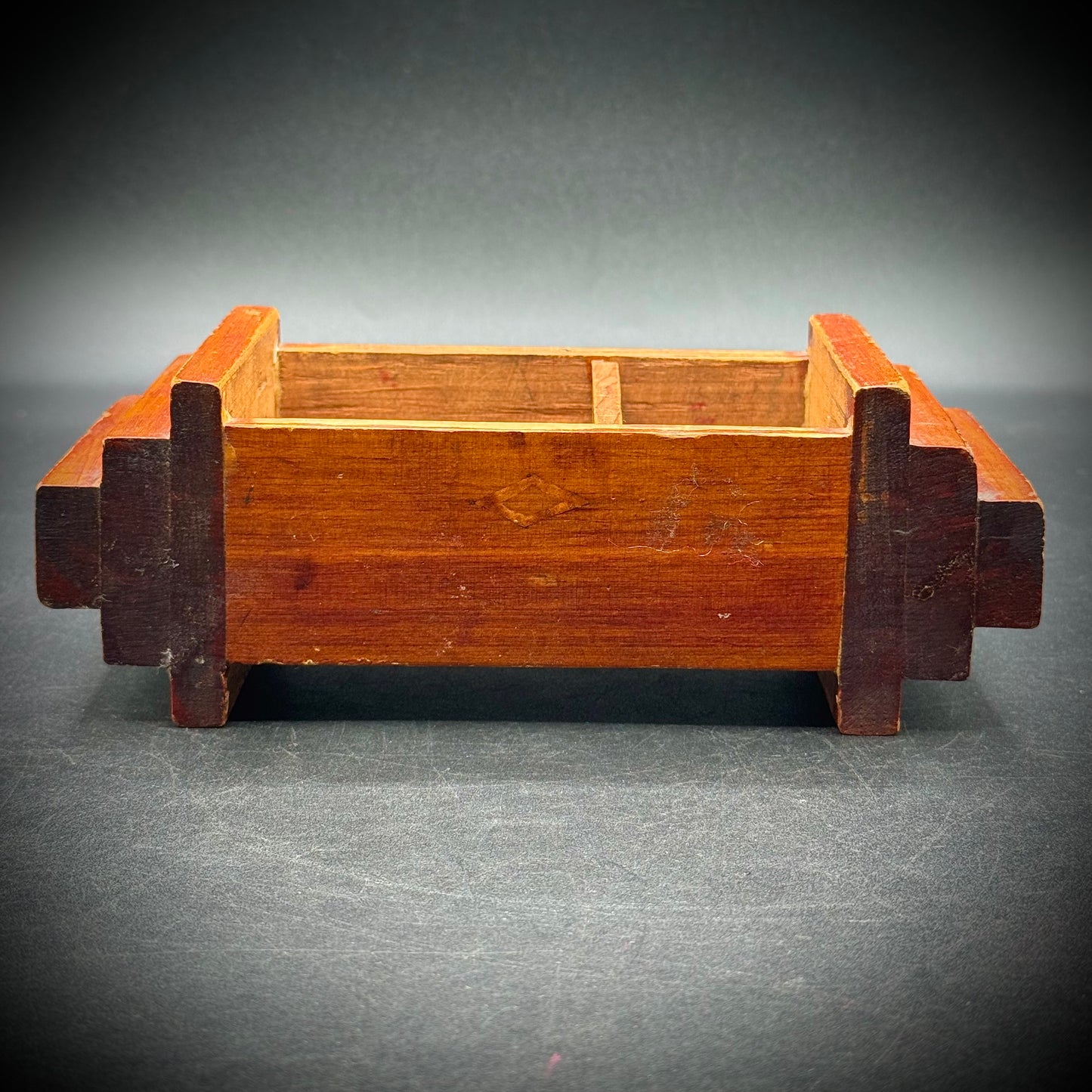 Vintage Art Deco Hand Carved Tramp Art Style Wood Desk Organizer