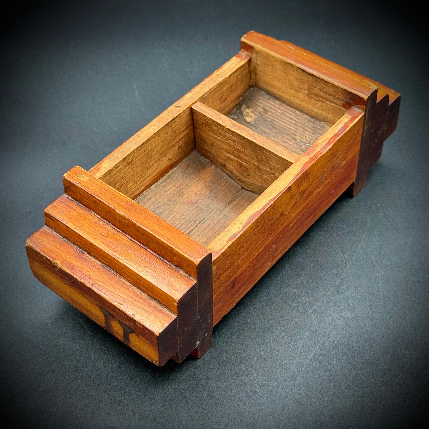 Vintage Art Deco Hand Carved Tramp Art Style Wood Desk Organizer