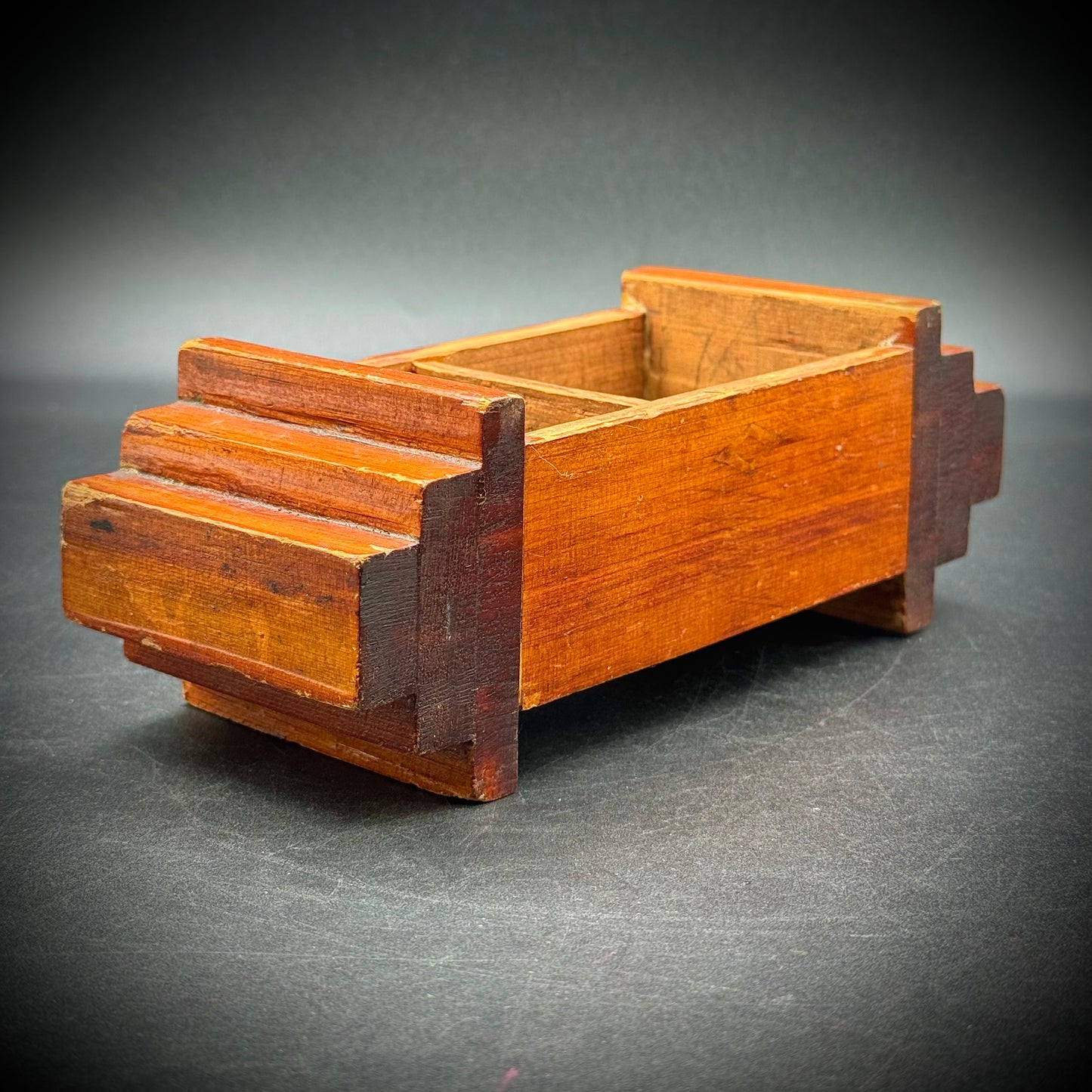 Vintage Art Deco Hand Carved Tramp Art Style Wood Desk Organizer