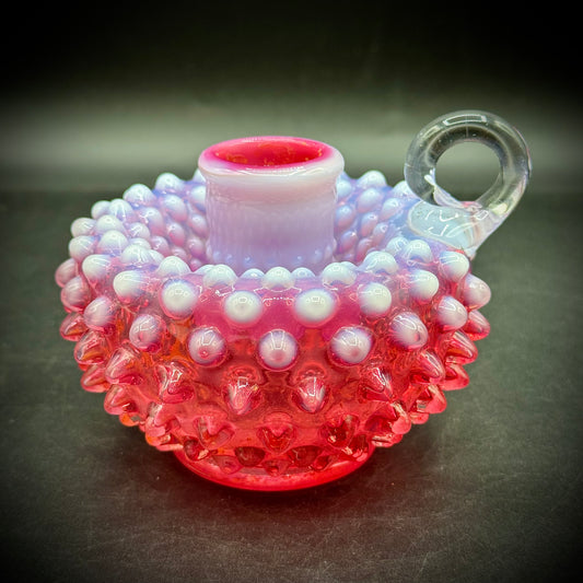 Vintage Fenton Cranberry Glass Hobnail Candle Holder