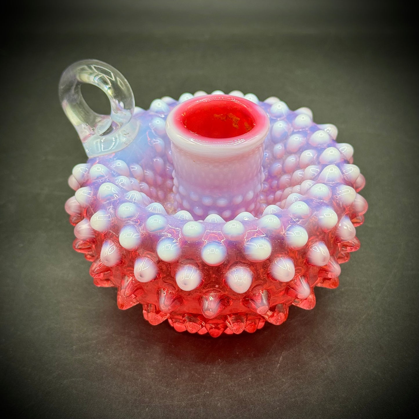 Vintage Fenton Cranberry Glass Hobnail Candle Holder