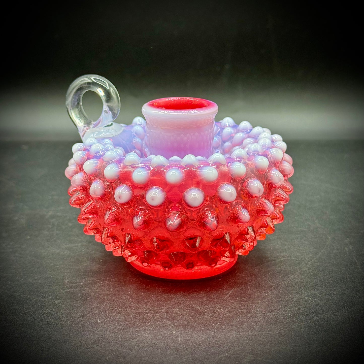 Vintage Fenton Cranberry Glass Hobnail Candle Holder