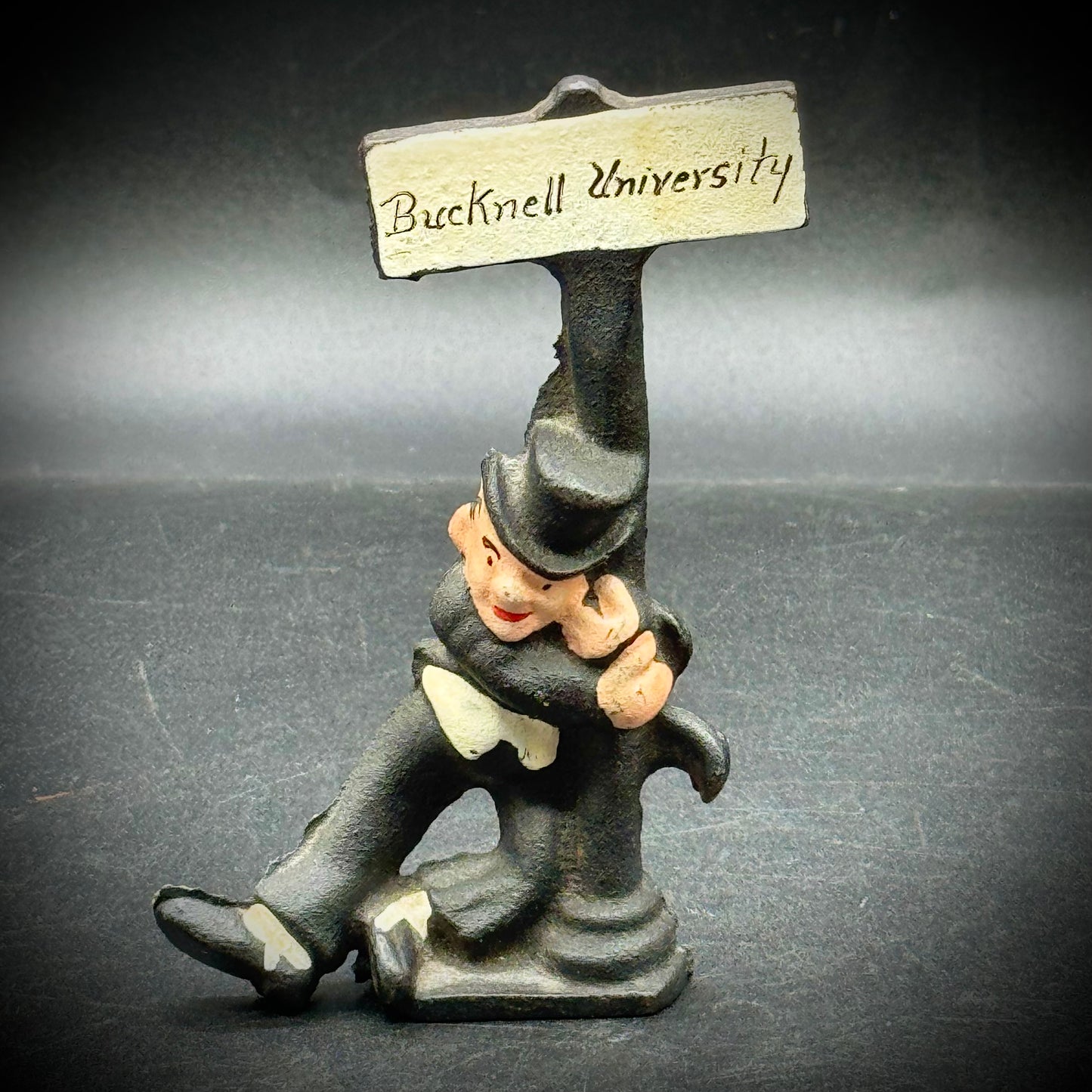 Vintage Cast Iron "Village Drunk" Figurine with Replaceable Sign