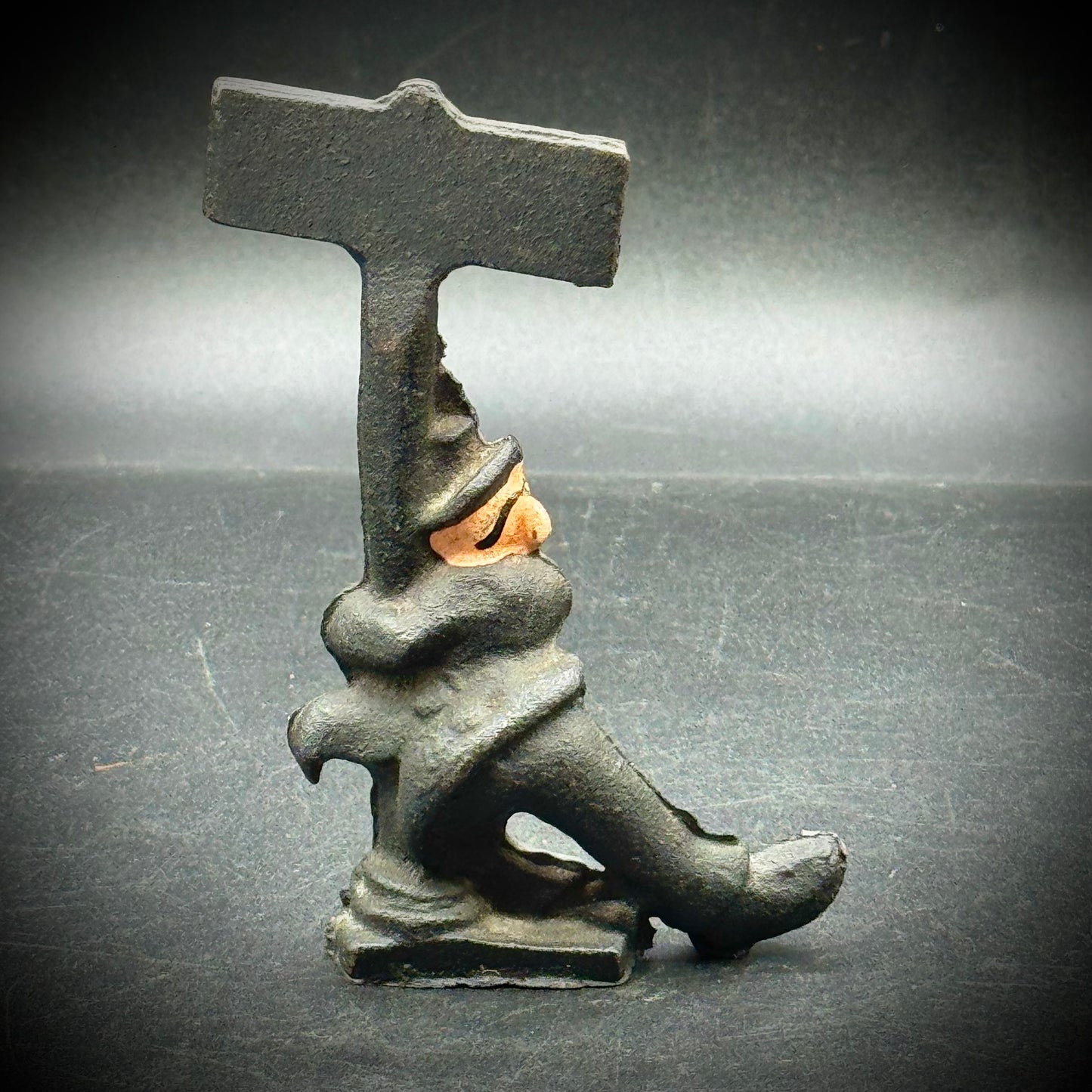 Vintage Cast Iron "Village Drunk" Figurine with Replaceable Sign