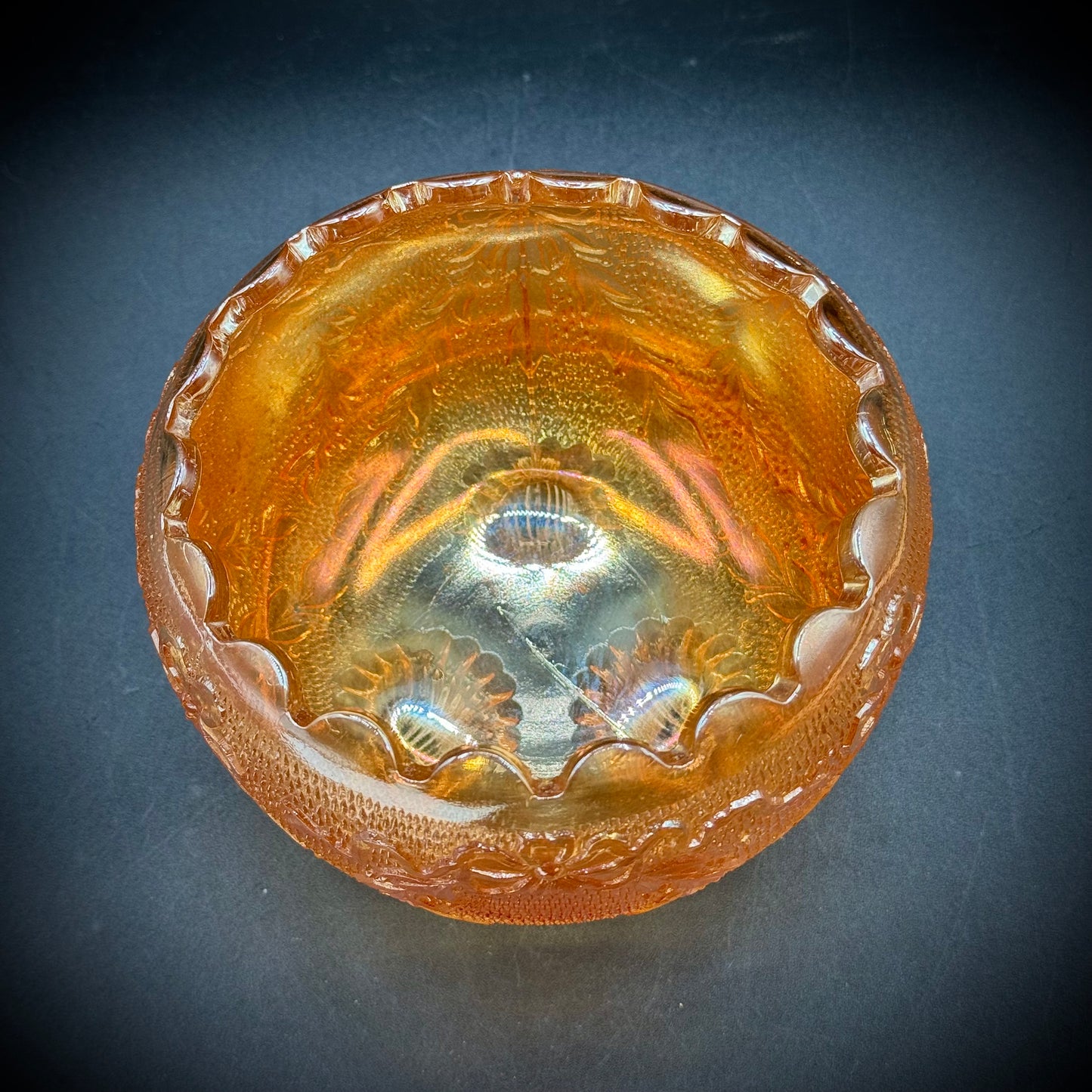 Vintage Fenton Marigold Carnival Glass Tri-Footed Bowl