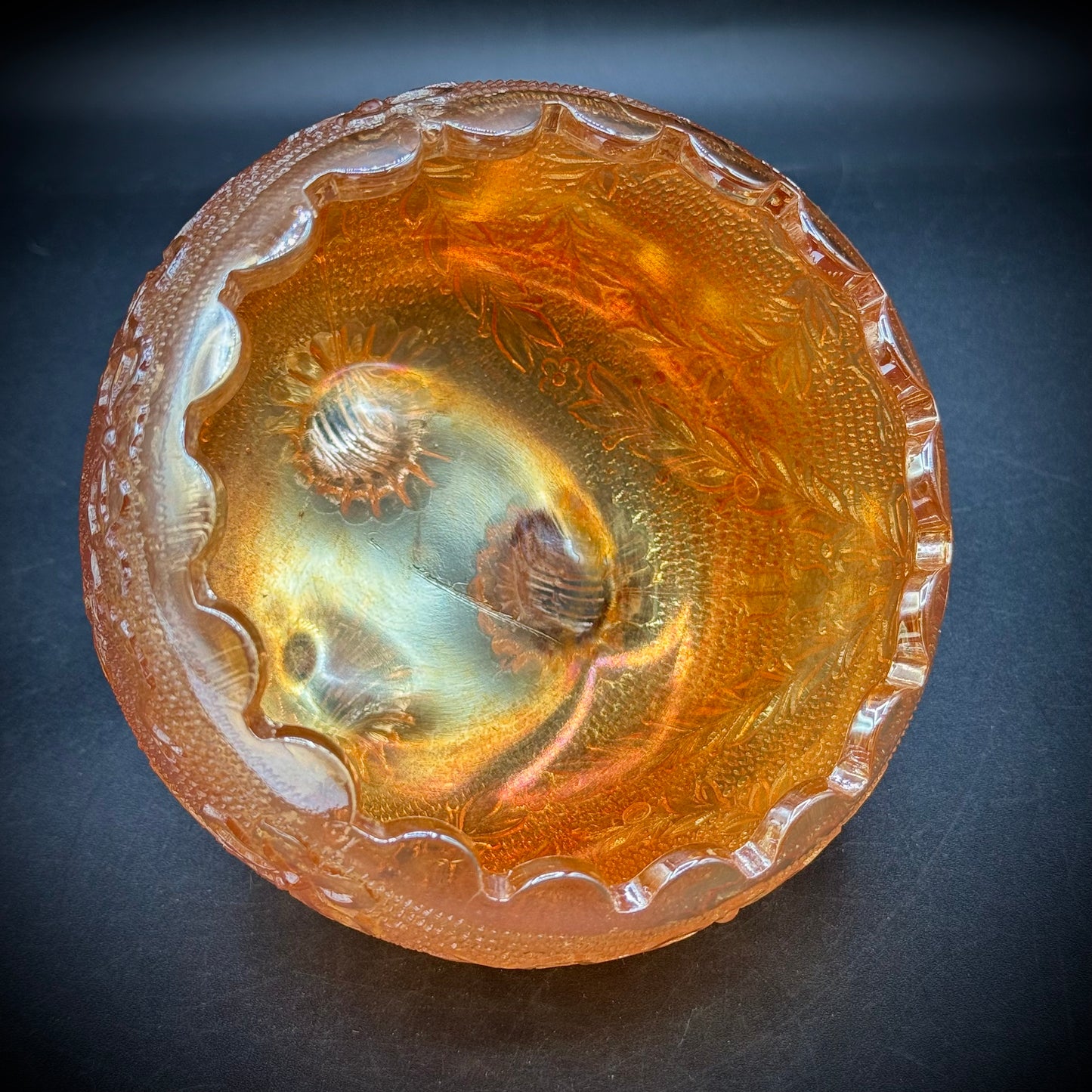 Vintage Fenton Marigold Carnival Glass Tri-Footed Bowl
