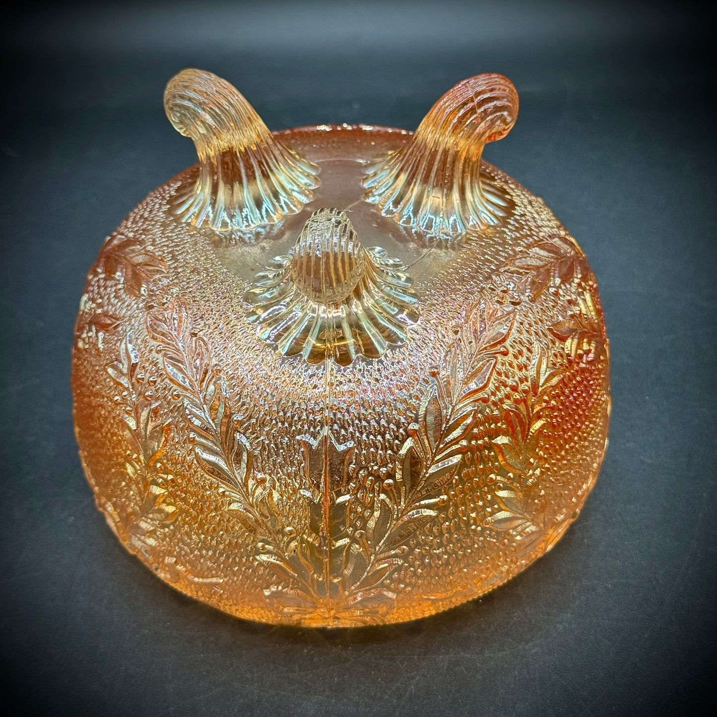 Vintage Fenton Marigold Carnival Glass Tri-Footed Bowl