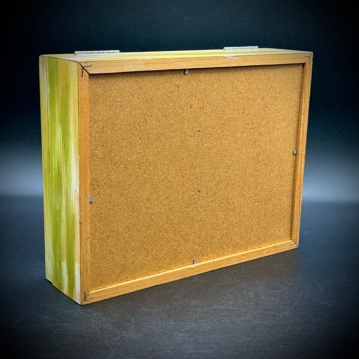 Lovely Green & Yellow Hand Painted Wood Bird Motif Jewelry Box