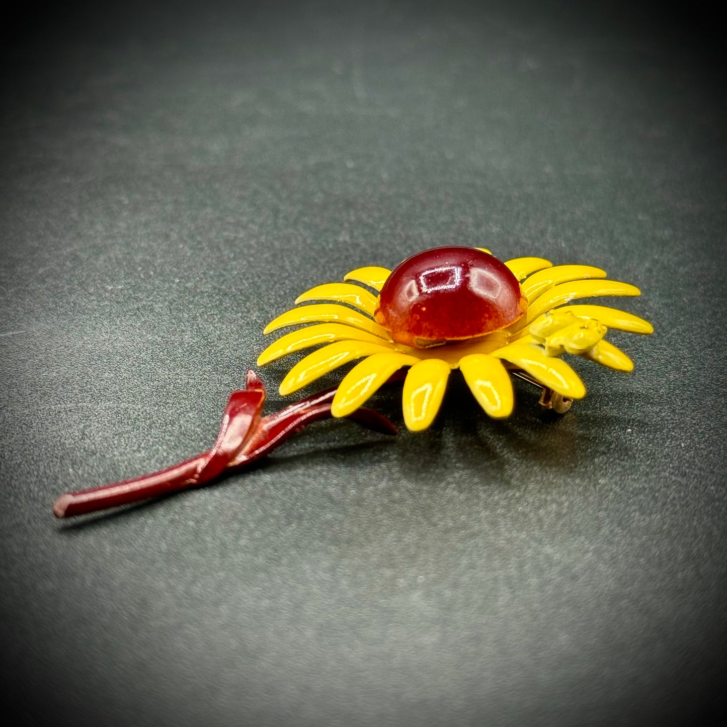 Vintage Enameled Sunflower Brooch with Bee