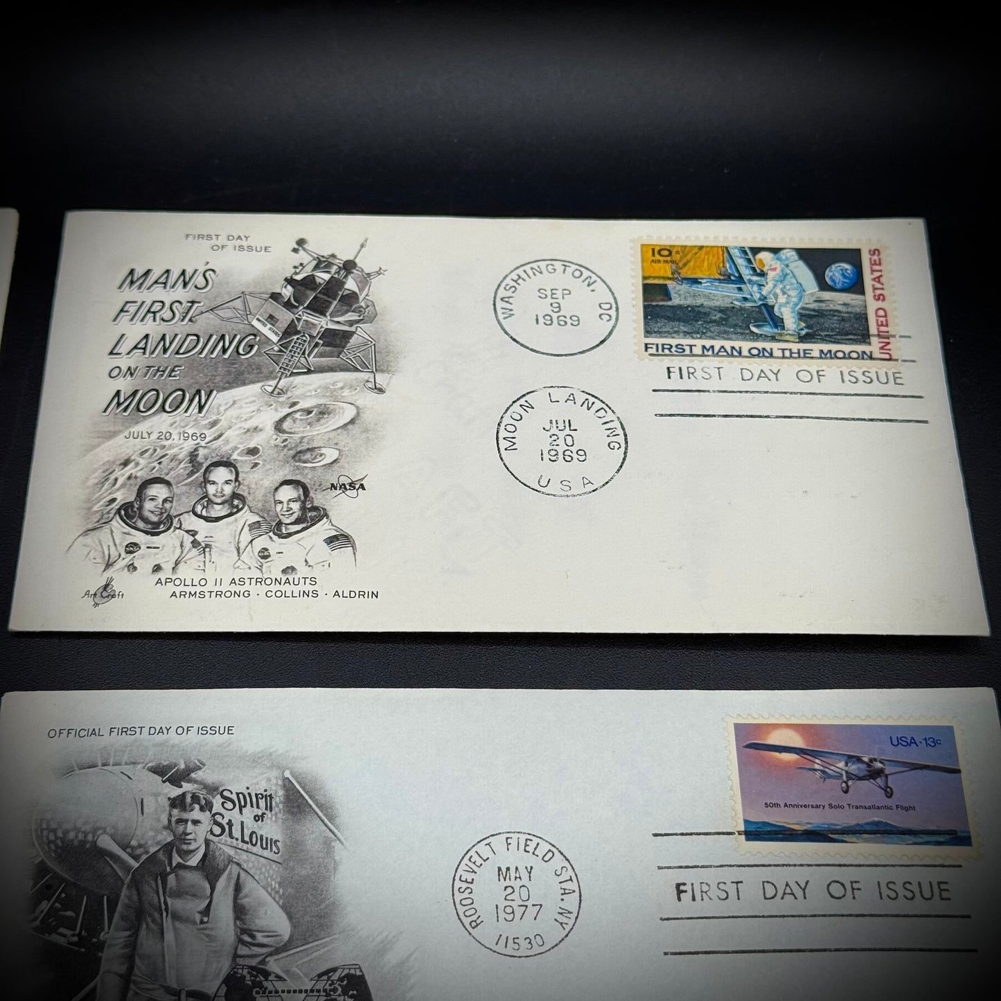 Collection of 7 Historic First Day Issue Stamps Including Apollo 11