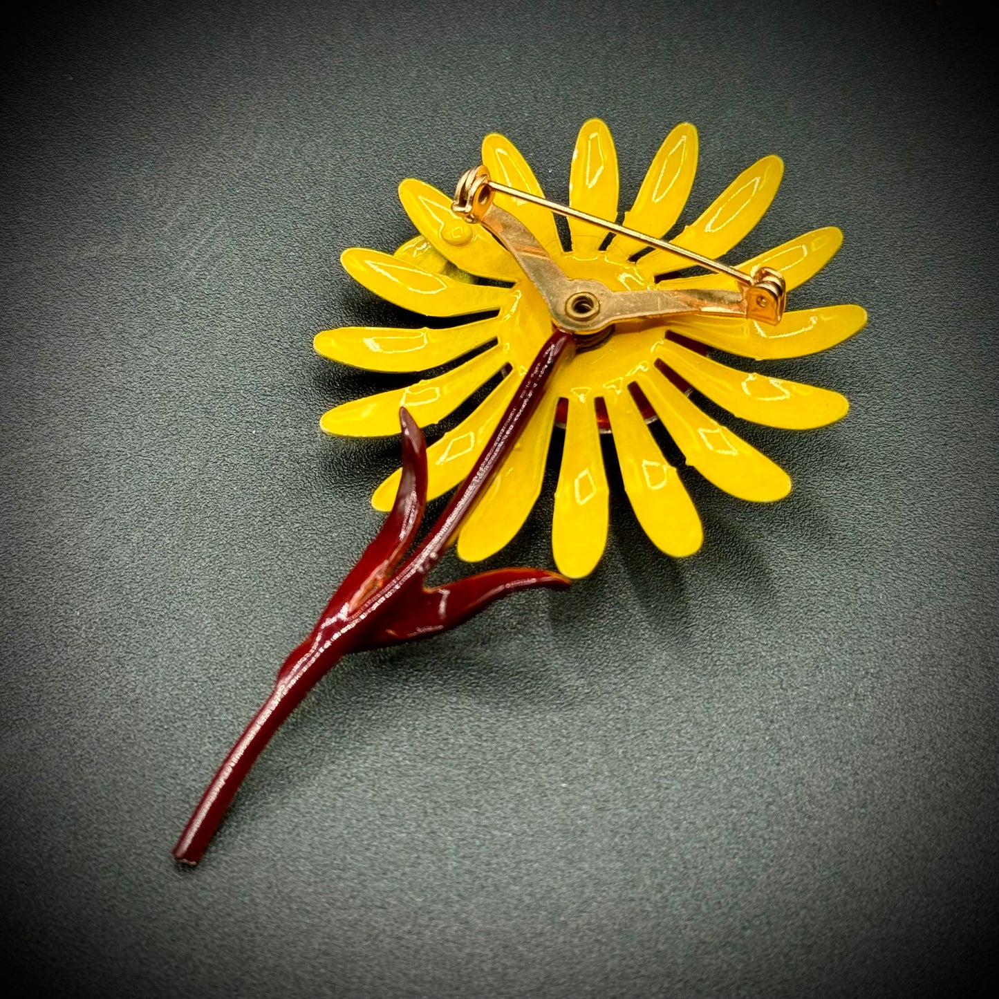 Vintage Enameled Sunflower Brooch with Bee