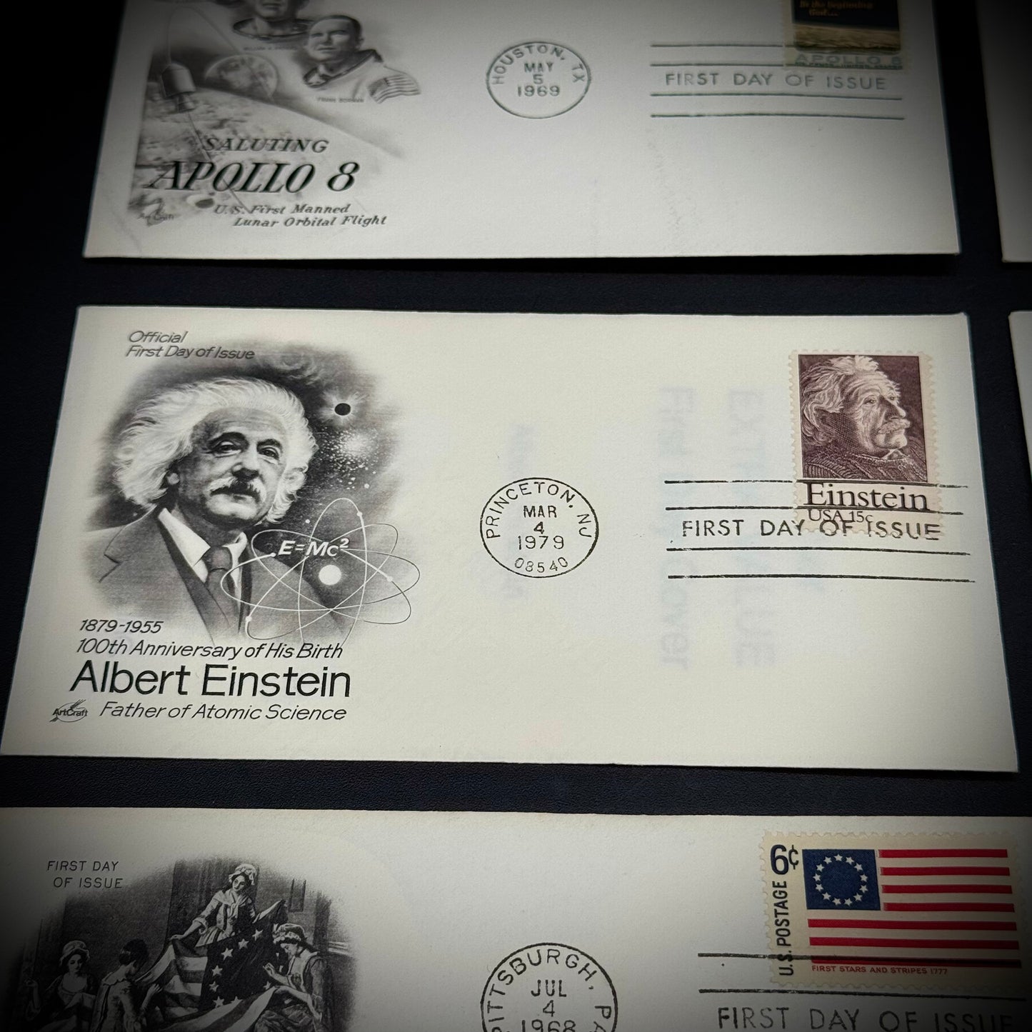 Collection of 7 Historic First Day Issue Stamps Including Apollo 11