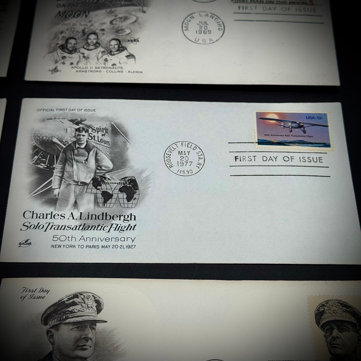 Collection of 7 Historic First Day Issue Stamps Including Apollo 11