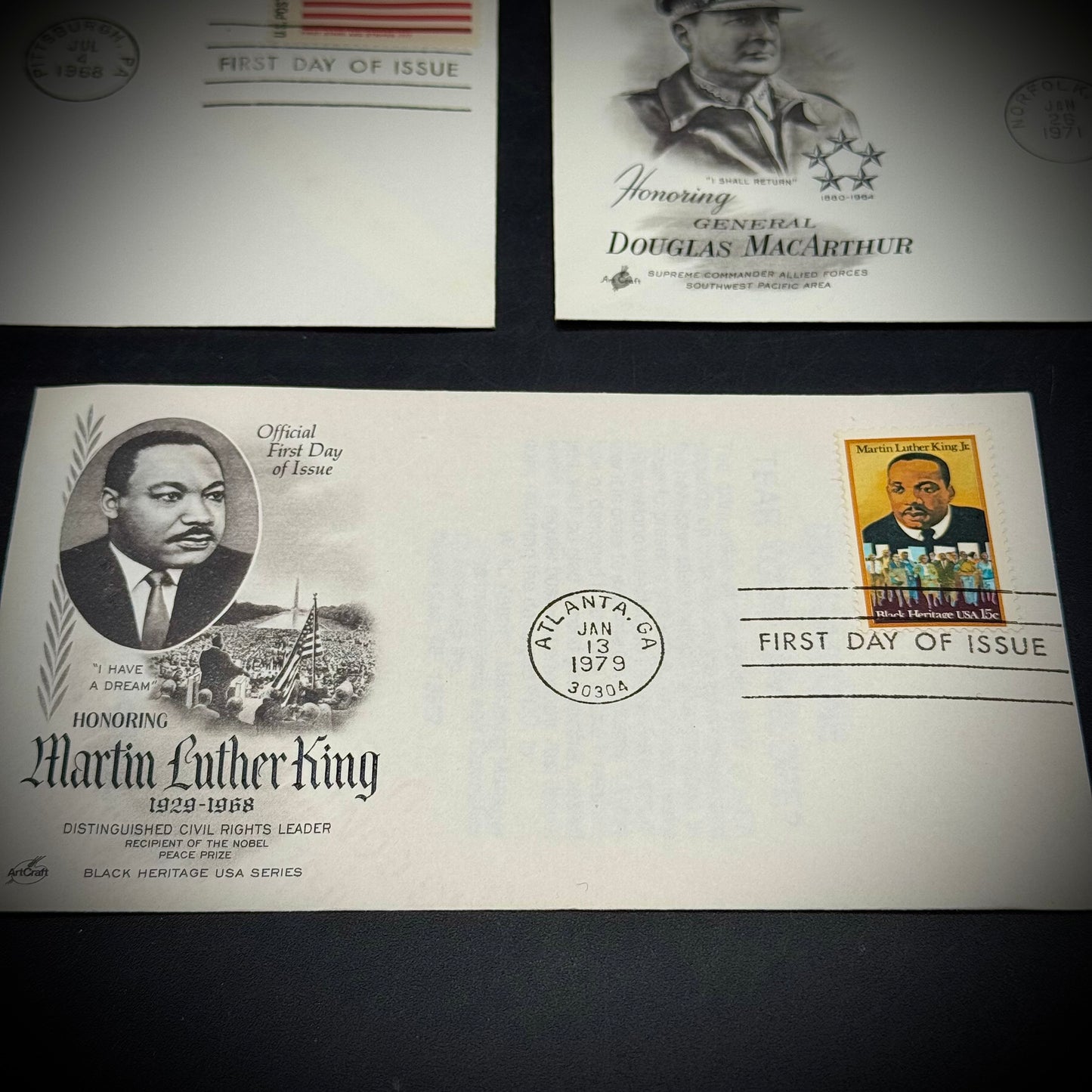 Collection of 7 Historic First Day Issue Stamps Including Apollo 11