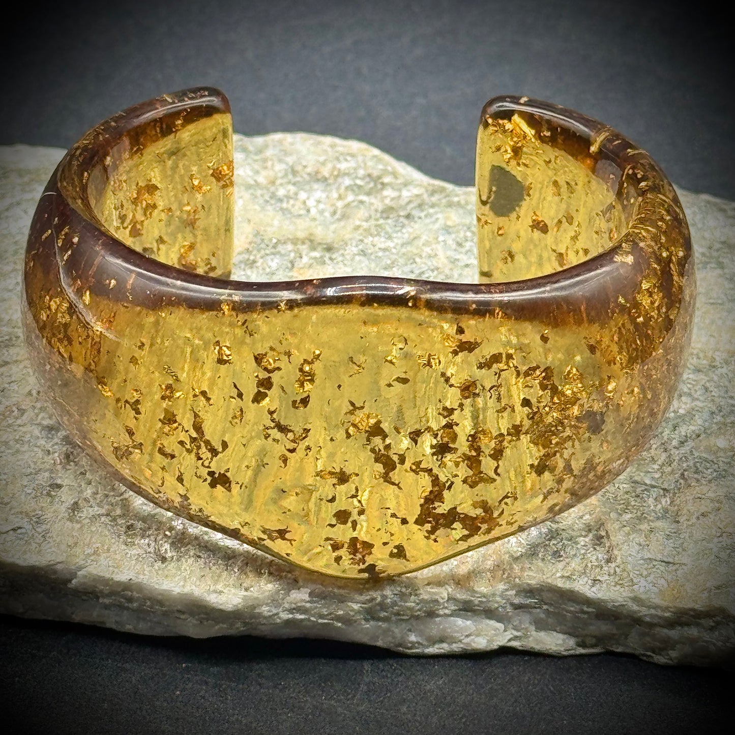 Vintage Speckled Lucite & Gold Fleck Open Cuff Bracelet