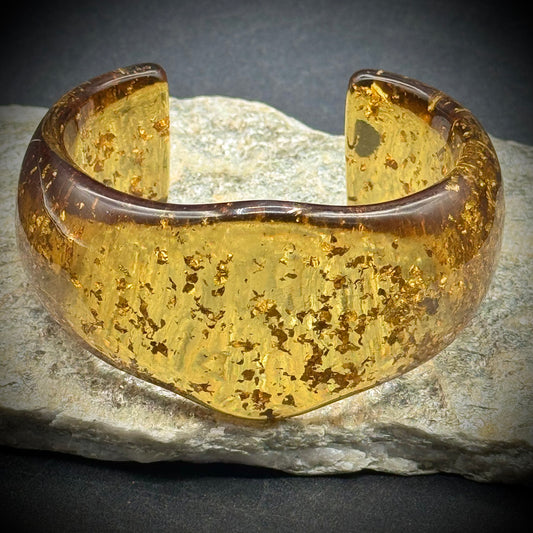 Vintage Speckled Lucite & Gold Fleck Open Cuff Bracelet