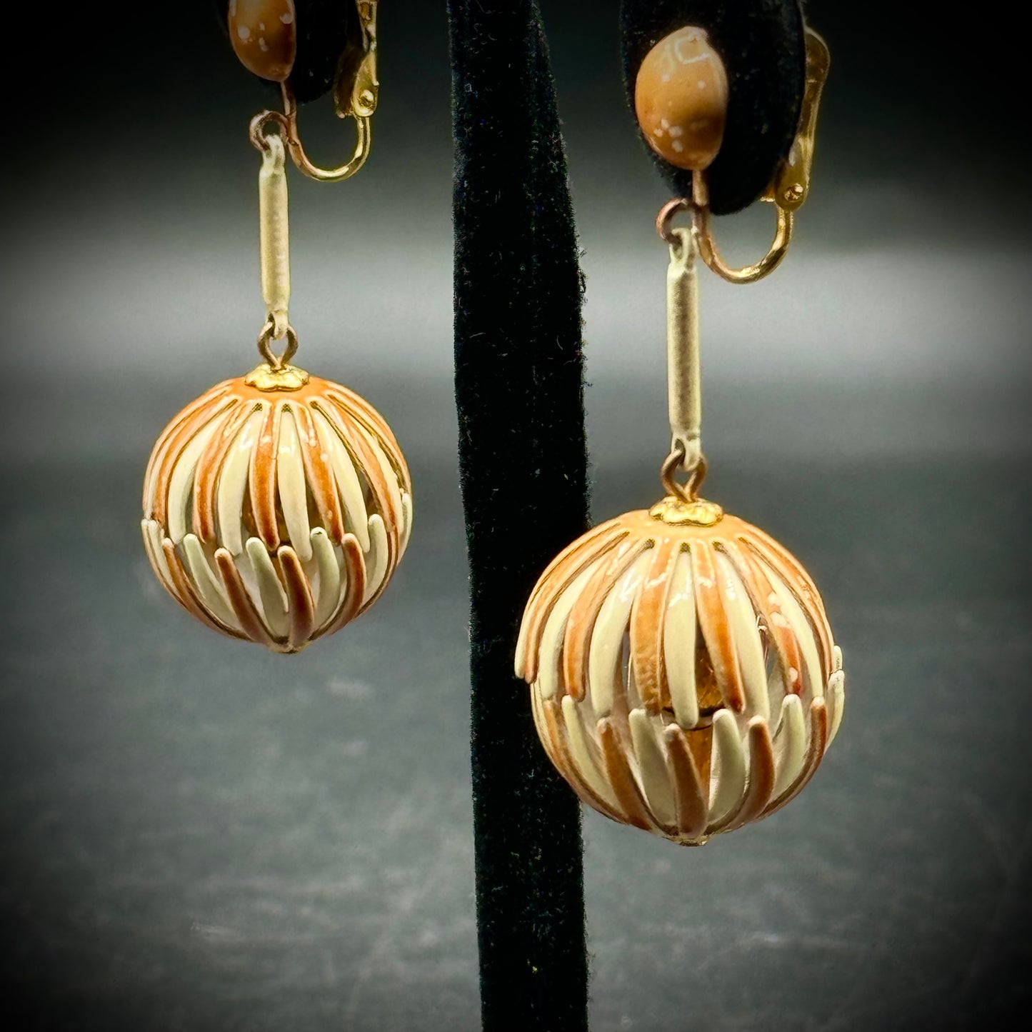 Vintage Enamel Dangle Ball Earrings