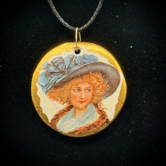 Vintage Artist "Kathy" Signed Painted Lady Pendant