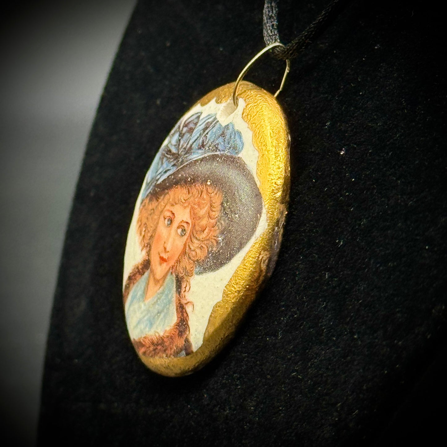 Vintage Artist "Kathy" Signed Painted Lady Pendant