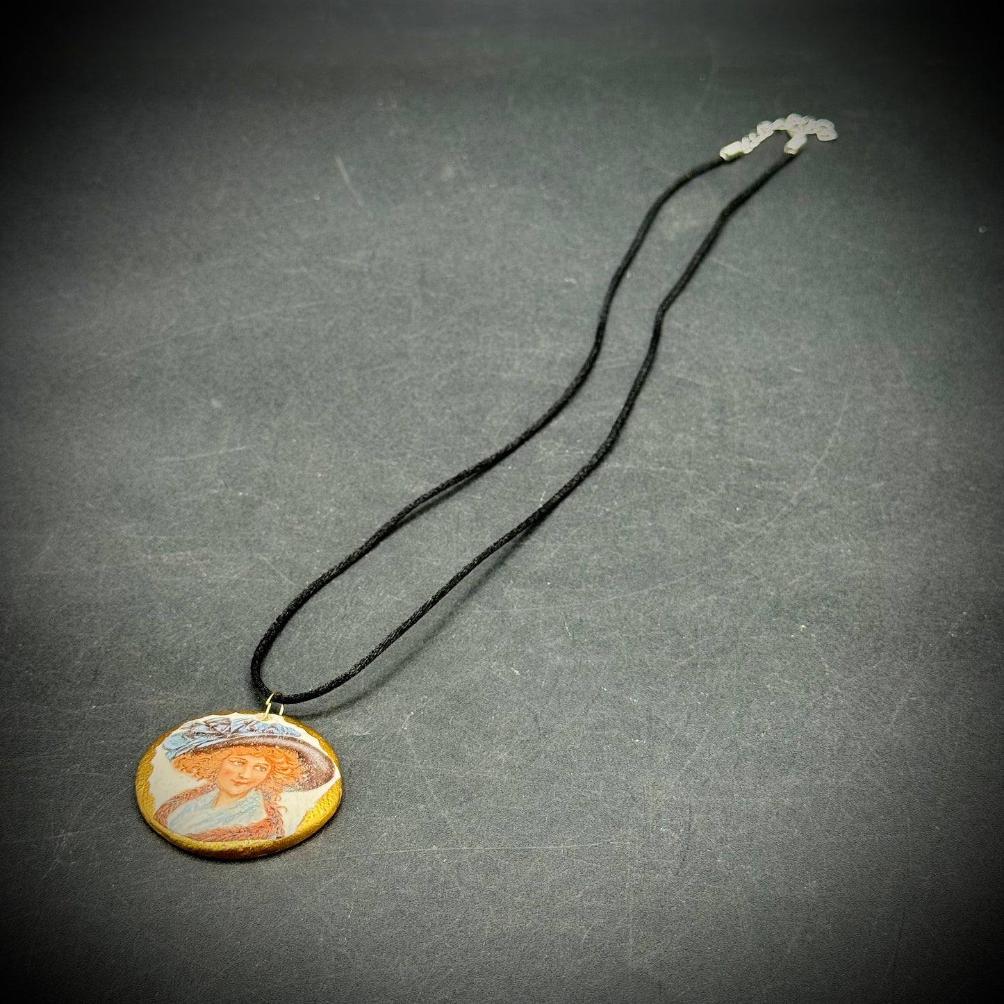 Vintage Artist "Kathy" Signed Painted Lady Pendant
