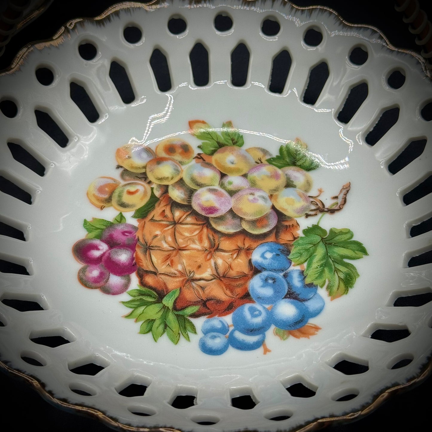 Pair of Vintage Nevco Japan Porcelain Flower Motif Handled Dishes