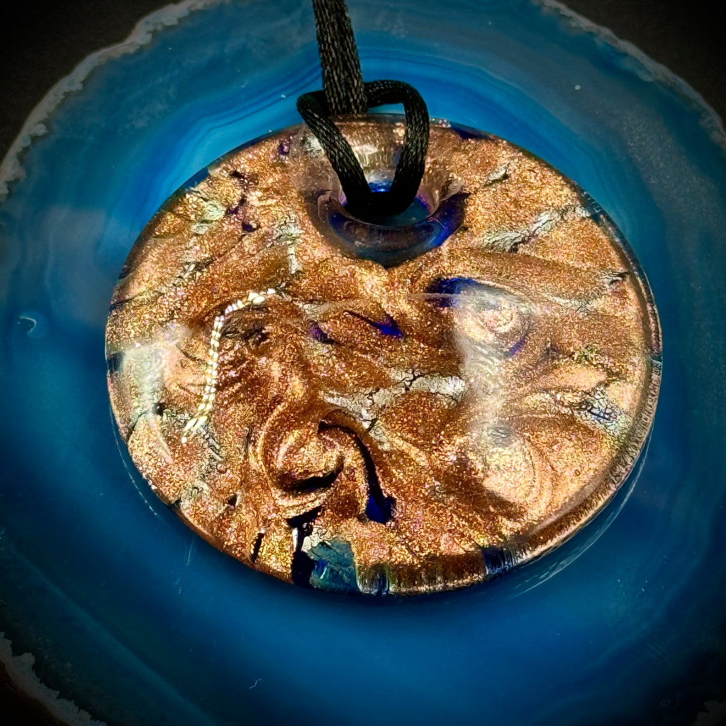 Art Glass Swirl Pendant with Copper Flecks and Blue Swirls Picker
