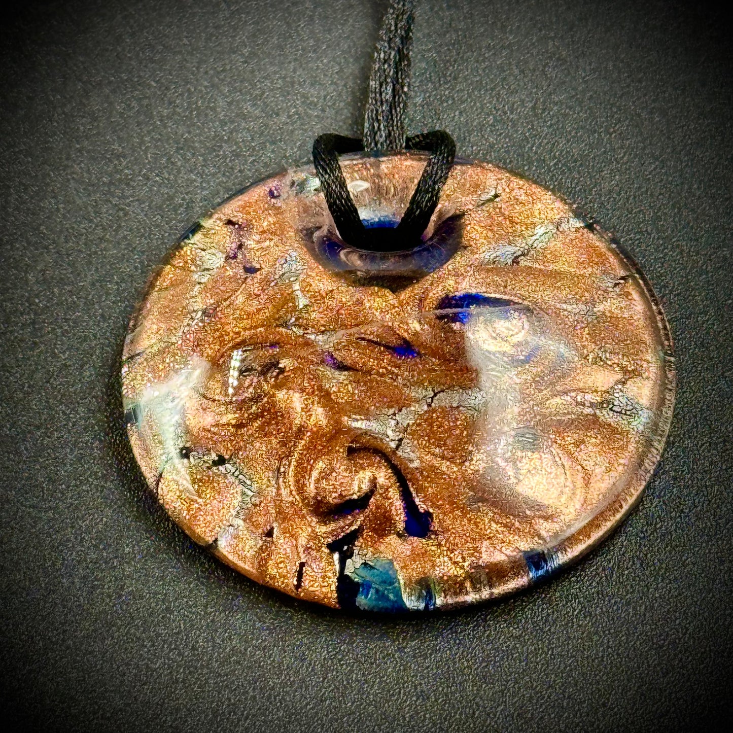 Art Glass Swirl Pendant with Copper Flecks and Blue Swirls Picker