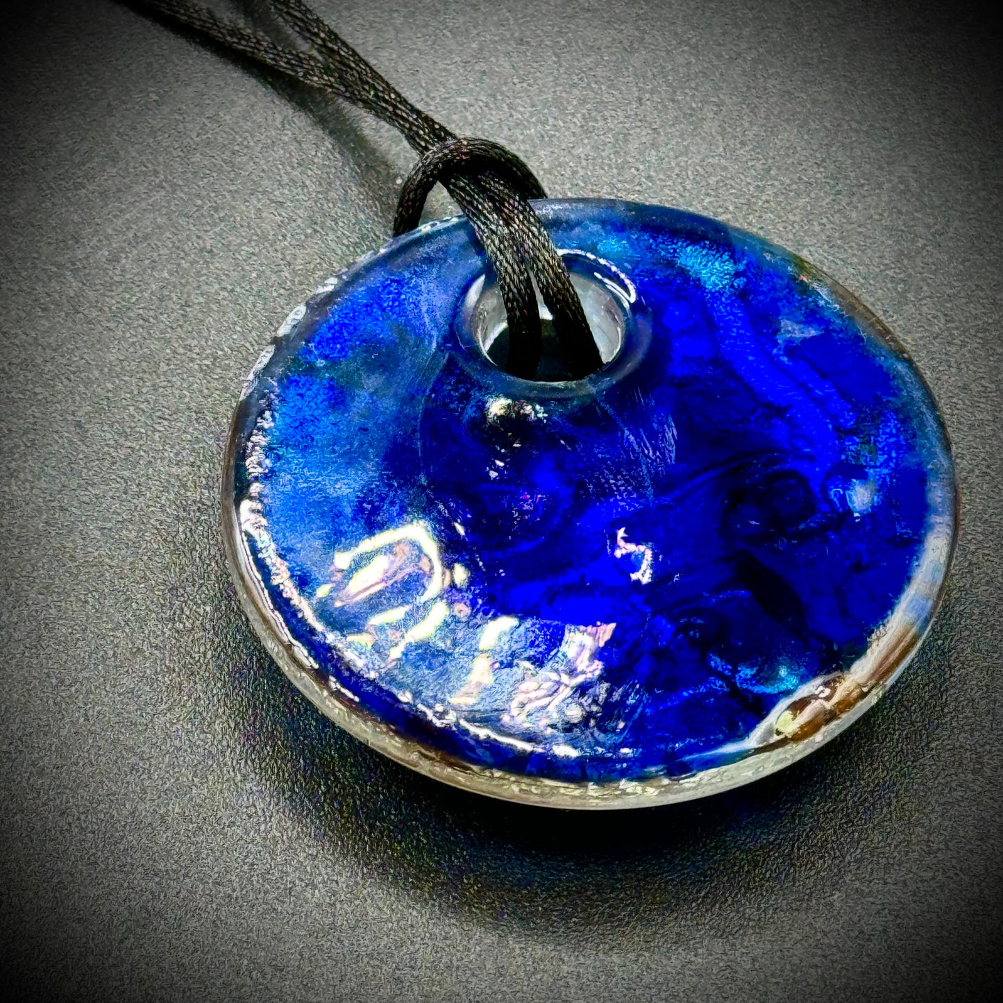 Art Glass Swirl Pendant with Copper Flecks and Blue Swirls Picker