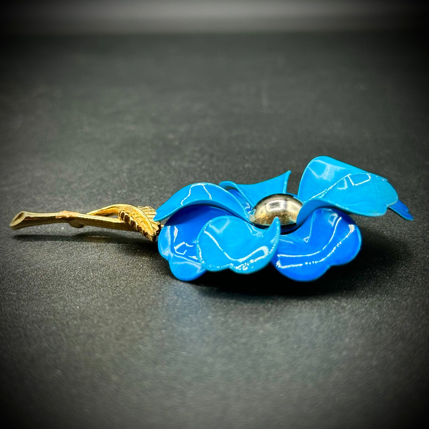 Vintage 1960s Blue Flower Enamel Brooch