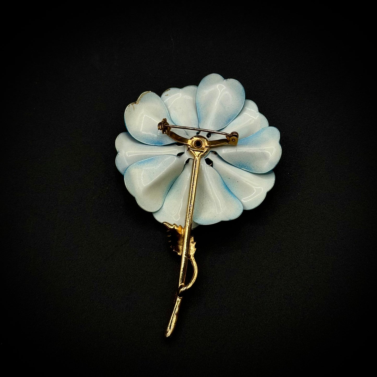 Vintage 1960s Blue Flower Enamel Brooch