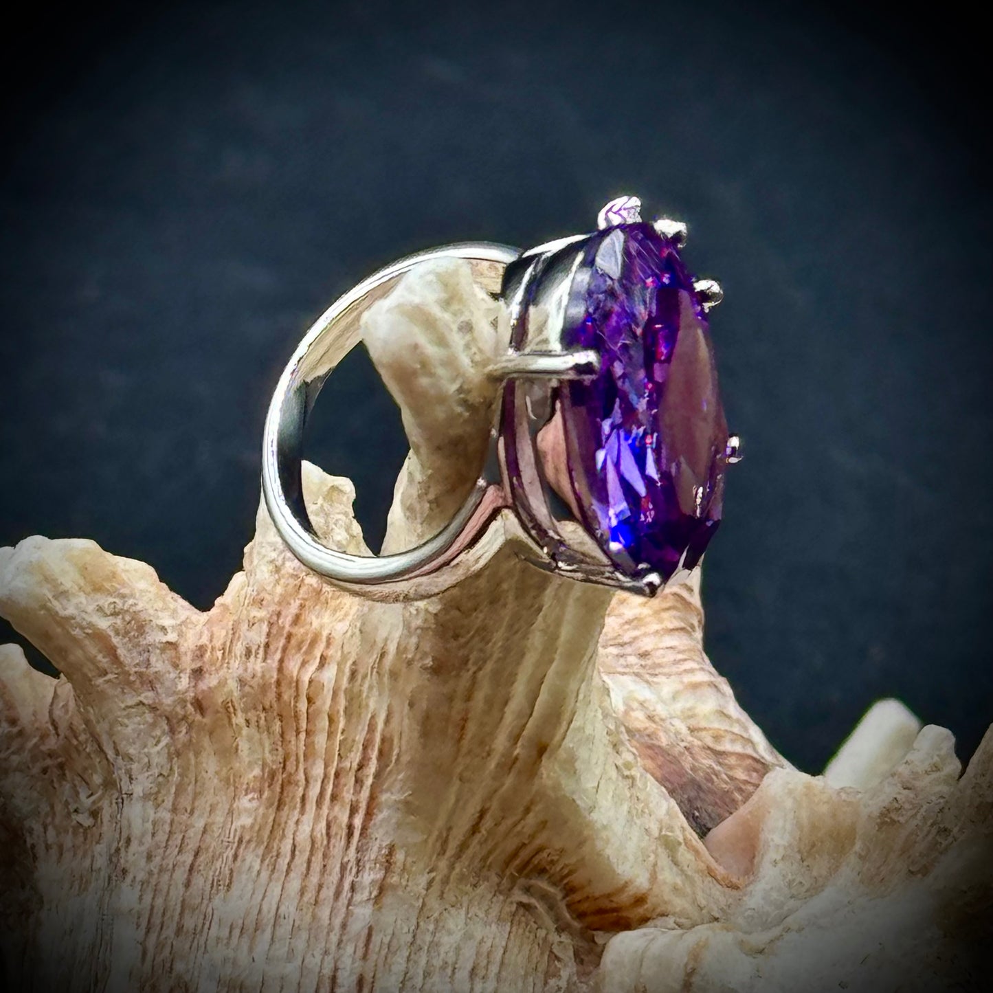 Large Purple CZ Stone Accented with Smaller Clear Cut Stones 18KGE