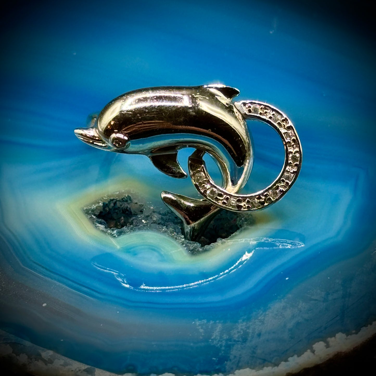 Dolphin Ring with Small Crystals 18KGE