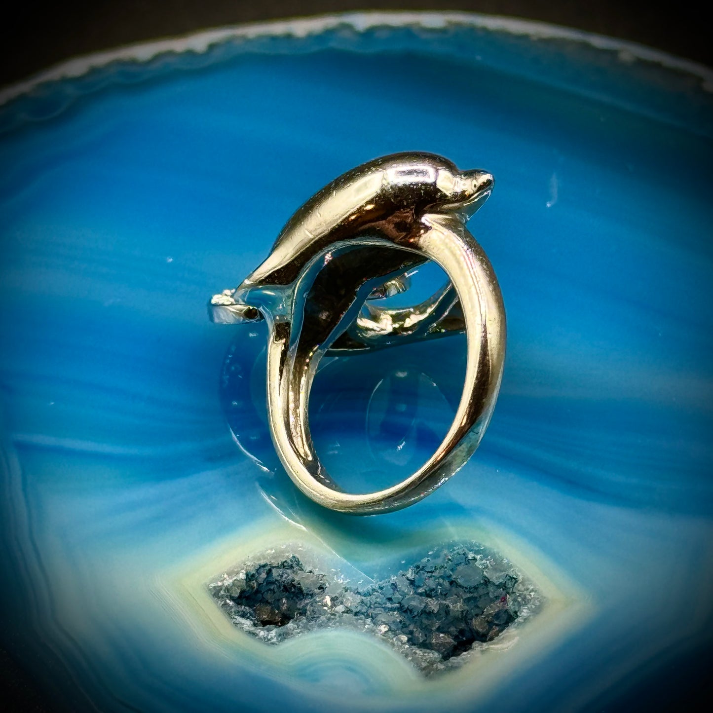 Dolphin Ring with Small Crystals 18KGE