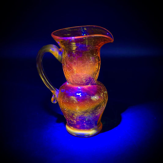 Amberina Glowing Art Glass Hand Blown Small Crackle Pitcher