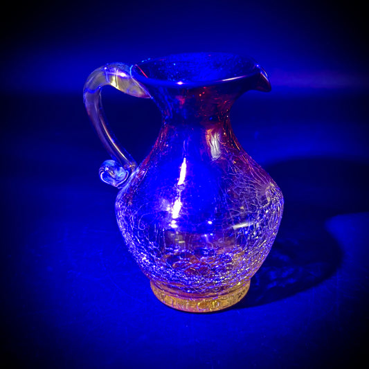 Amberina Glowing Art Glass Hand Blown Small Crackle Pitcher